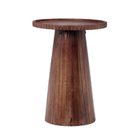 Kora Side End Table, 16 Inch Round Top, Ribbed Cone Pedestal, Brown - BM349844