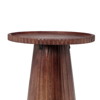 Kora Side End Table, 16 Inch Round Top, Ribbed Cone Pedestal, Brown - BM349844