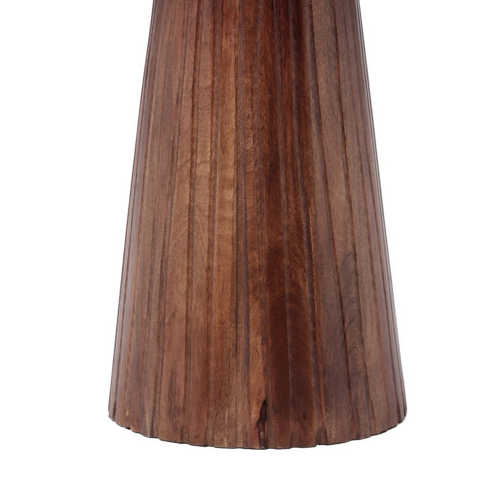 Kora Side End Table, 16 Inch Round Top, Ribbed Cone Pedestal, Brown - BM349844