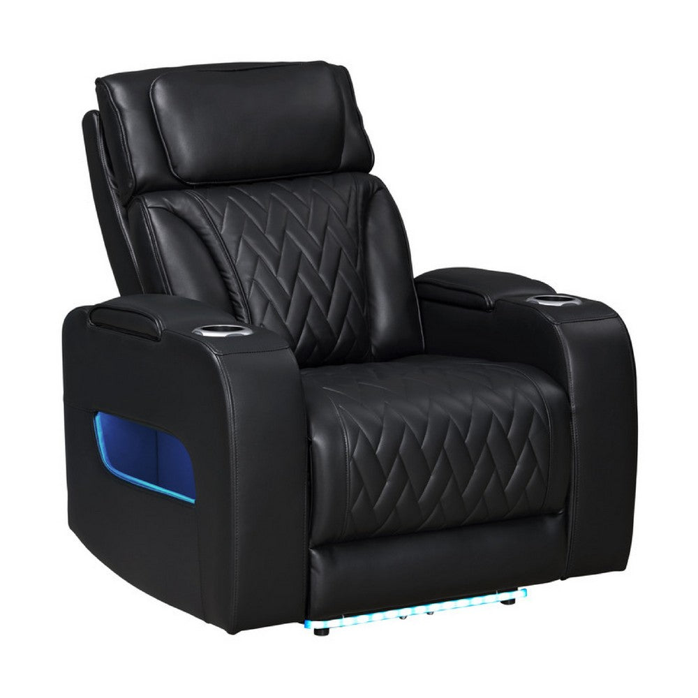 Jasi Power Reclining Chair with LED, Storage, USB Ports, Black Leather Aire - BM349936