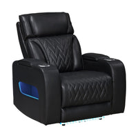 Jasi Power Reclining Chair with LED, Storage, USB Ports, Black Leather Aire - BM349936