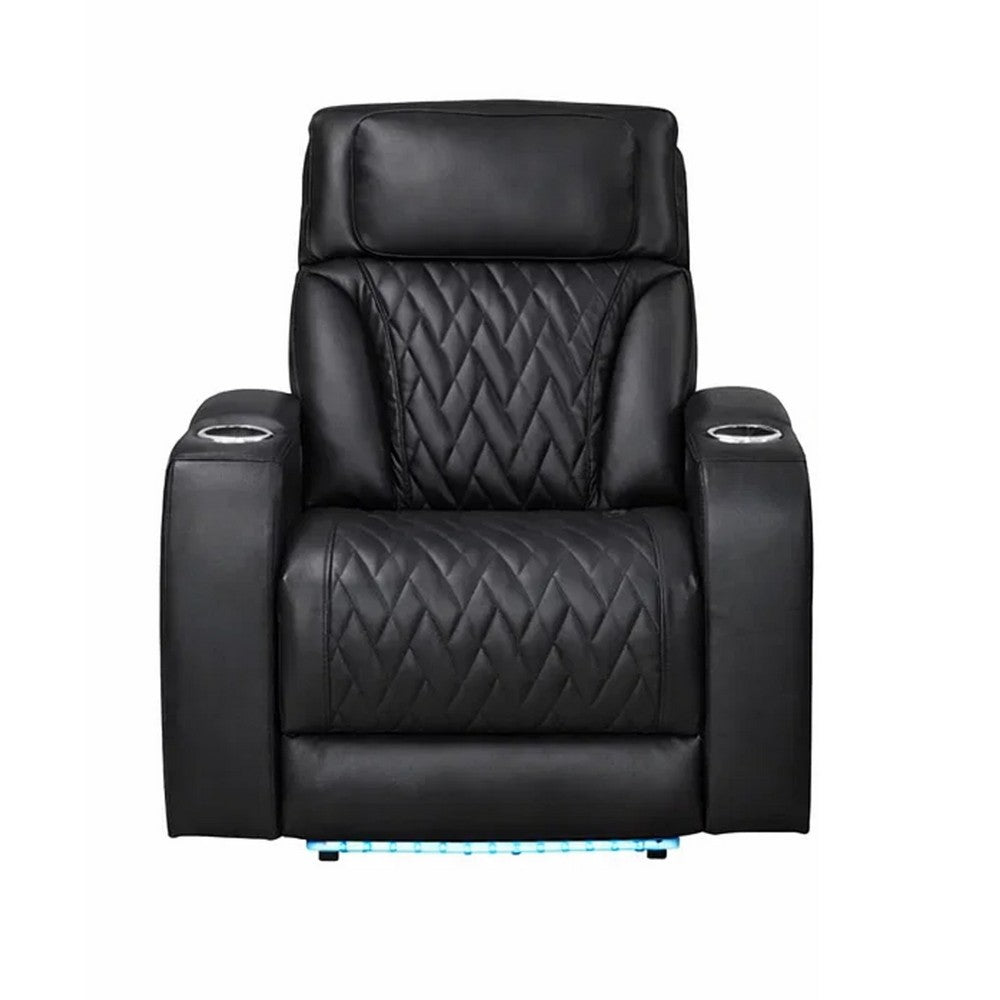 Jasi Power Reclining Chair with LED, Storage, USB Ports, Black Leather Aire - BM349936