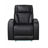 Jasi Power Reclining Chair with LED, Storage, USB Ports, Black Leather Aire - BM349936