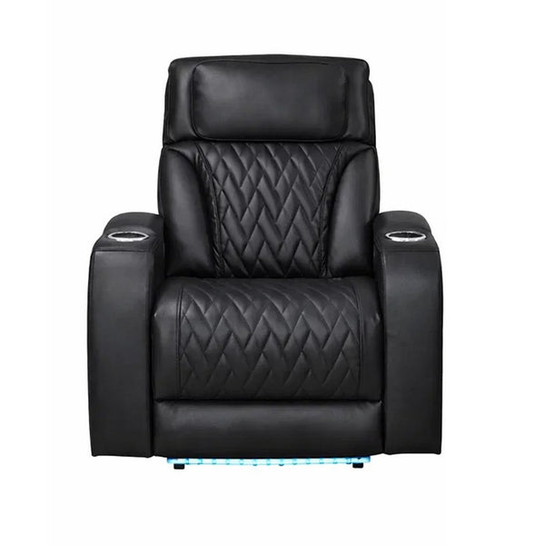 Jasi Power Reclining Chair with LED, Storage, USB Ports, Black Leather Aire - BM349936