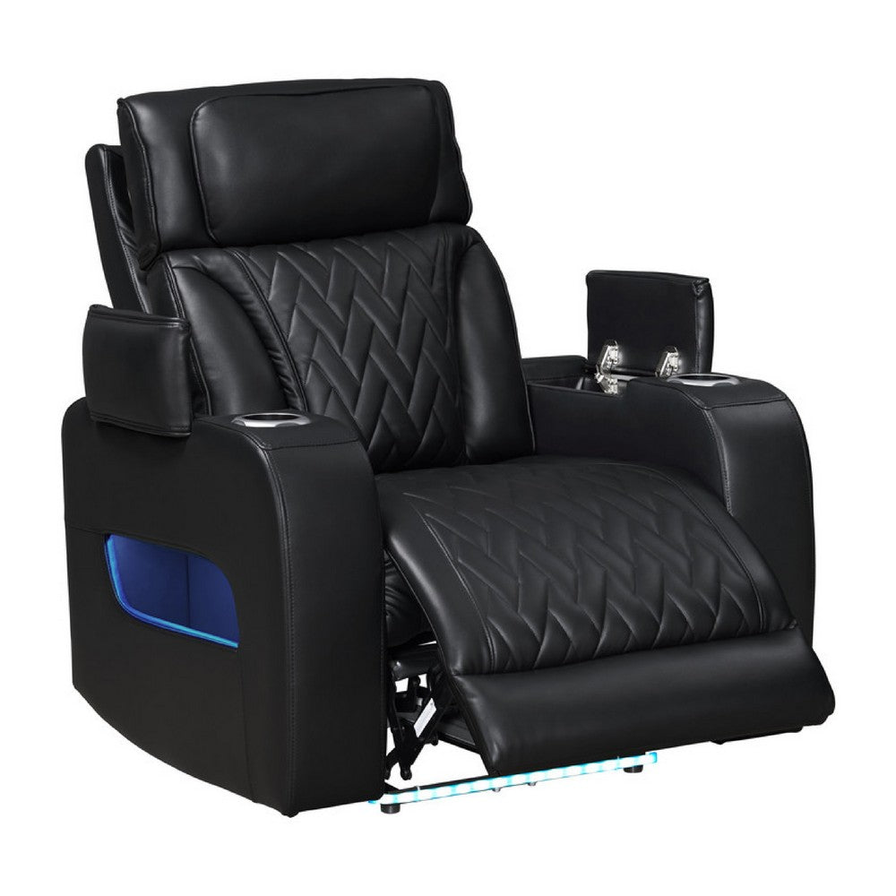 Jasi Power Reclining Chair with LED, Storage, USB Ports, Black Leather Aire - BM349936