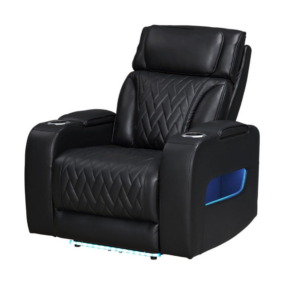 Jasi Power Reclining Chair with LED, Storage, USB Ports, Black Leather Aire - BM349936