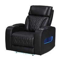 Jasi Power Reclining Chair with LED, Storage, USB Ports, Black Leather Aire - BM349936