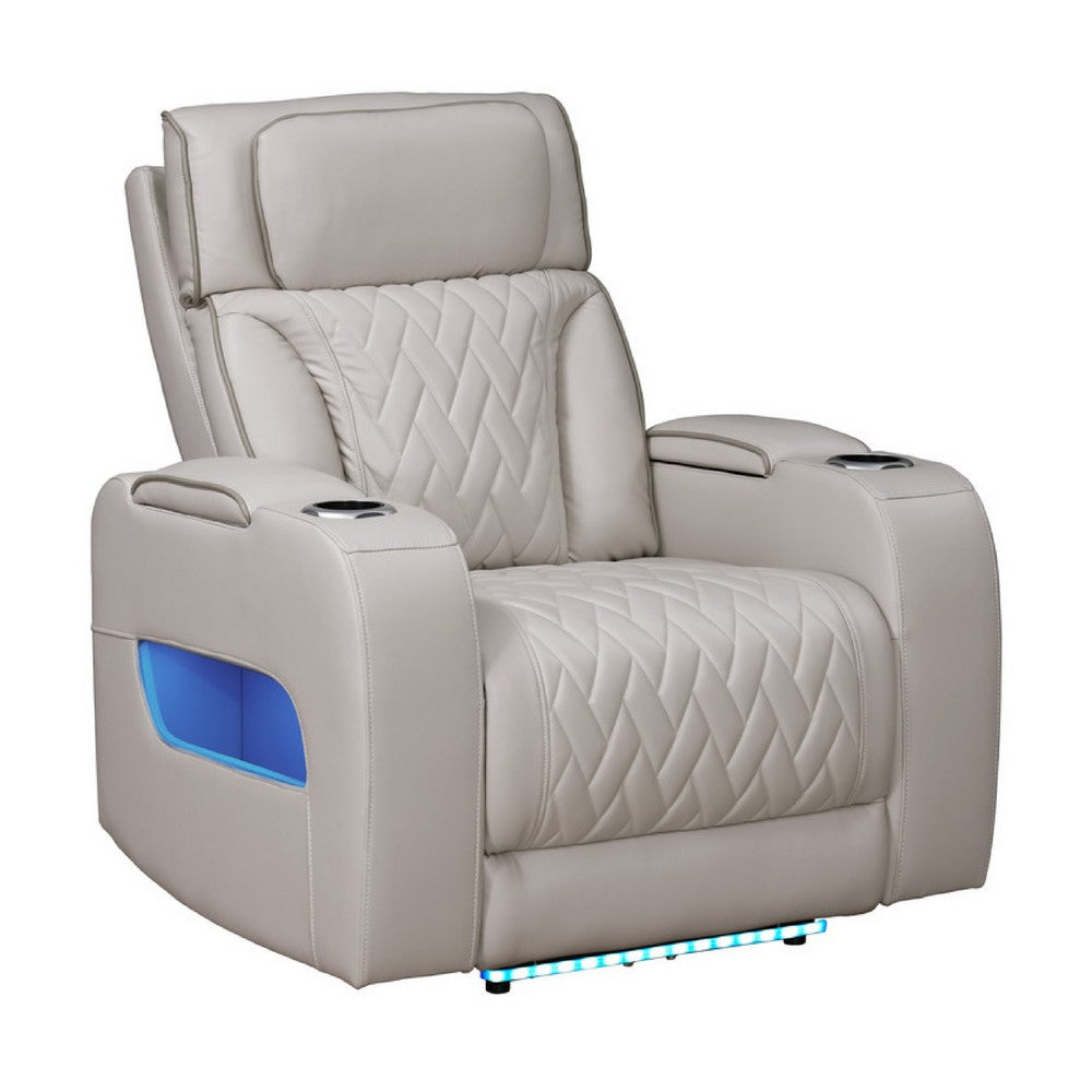 Jasi Power Reclining Chair with LED, Storage, USB Ports, Gray Leather Aire - BM349937