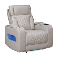 Jasi Power Reclining Chair with LED, Storage, USB Ports, Gray Leather Aire - BM349937