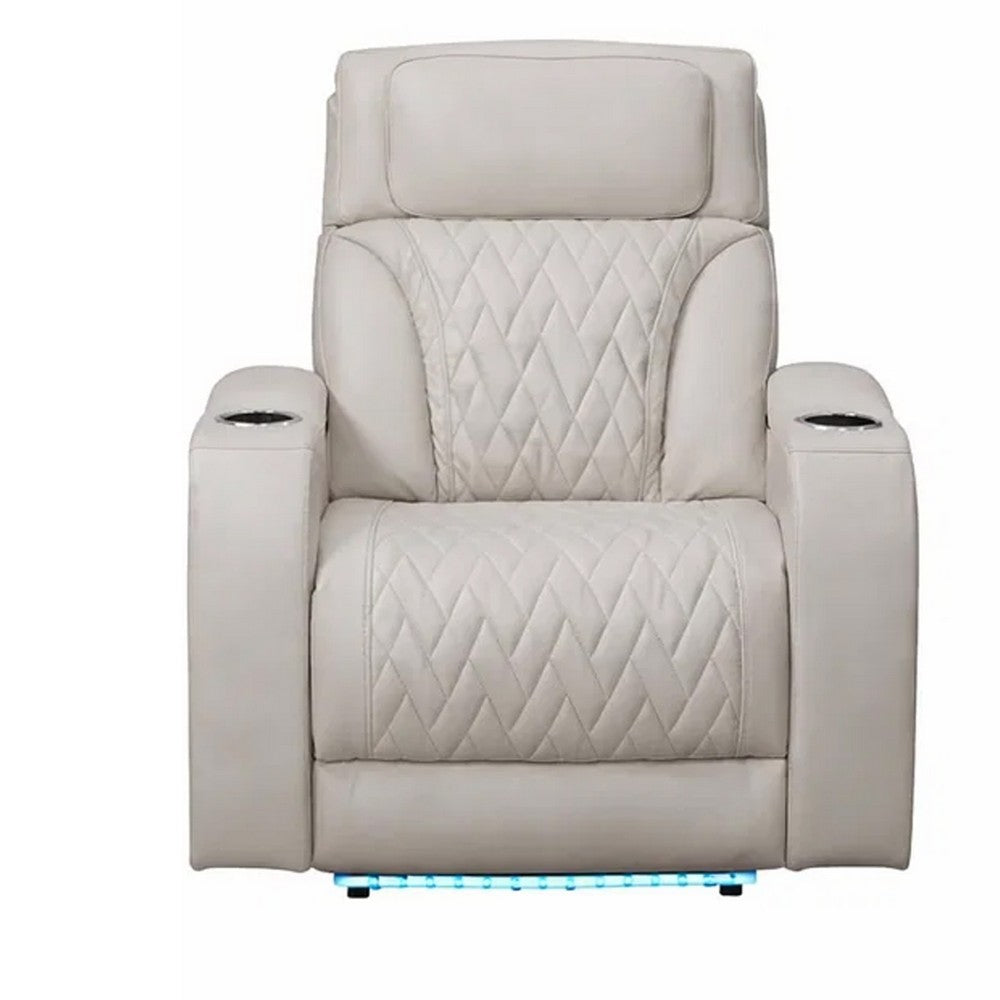 Jasi Power Reclining Chair with LED, Storage, USB Ports, Gray Leather Aire - BM349937