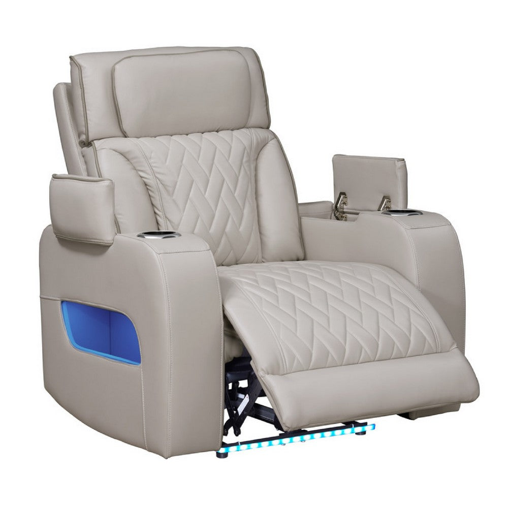 Jasi Power Reclining Chair with LED, Storage, USB Ports, Gray Leather Aire - BM349937