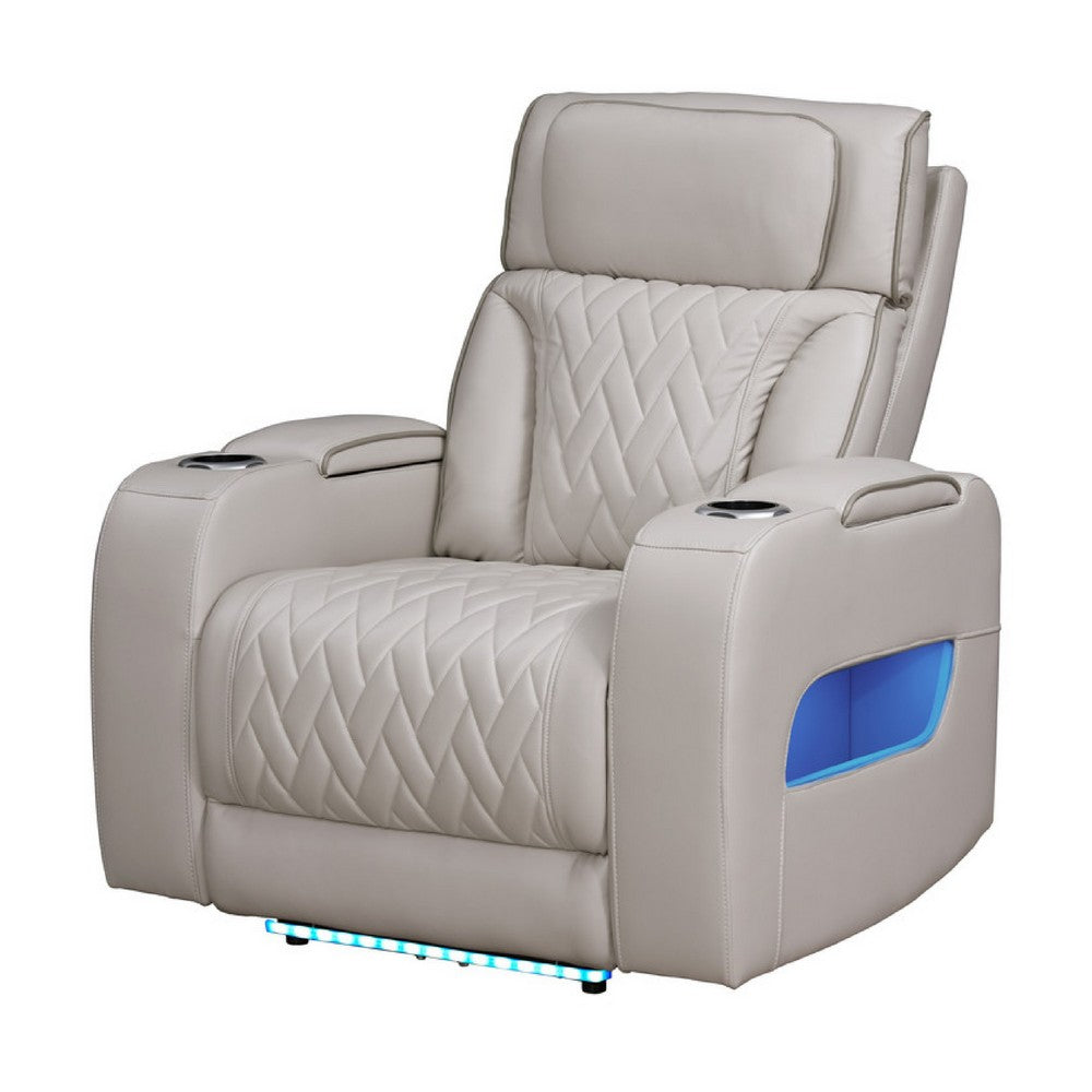 Jasi Power Reclining Chair with LED, Storage, USB Ports, Gray Leather Aire - BM349937