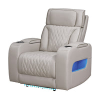 Jasi Power Reclining Chair with LED, Storage, USB Ports, Gray Leather Aire - BM349937