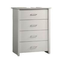 Kele Tall Dresser Chest, 4 Drawers with Silver Handles, White Faux Laminate - BM349940