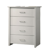 Kele Tall Dresser Chest, 4 Drawers with Silver Handles, White Faux Laminate - BM349940