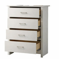 Kele Tall Dresser Chest, 4 Drawers with Silver Handles, White Faux Laminate - BM349940