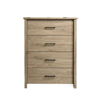 Kele Tall 4 Drawer Dresser Chest, Black Handles, Light Oak Brown Wood - BM349941