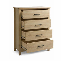Kele Tall 4 Drawer Dresser Chest, Black Handles, Light Oak Brown Wood - BM349941