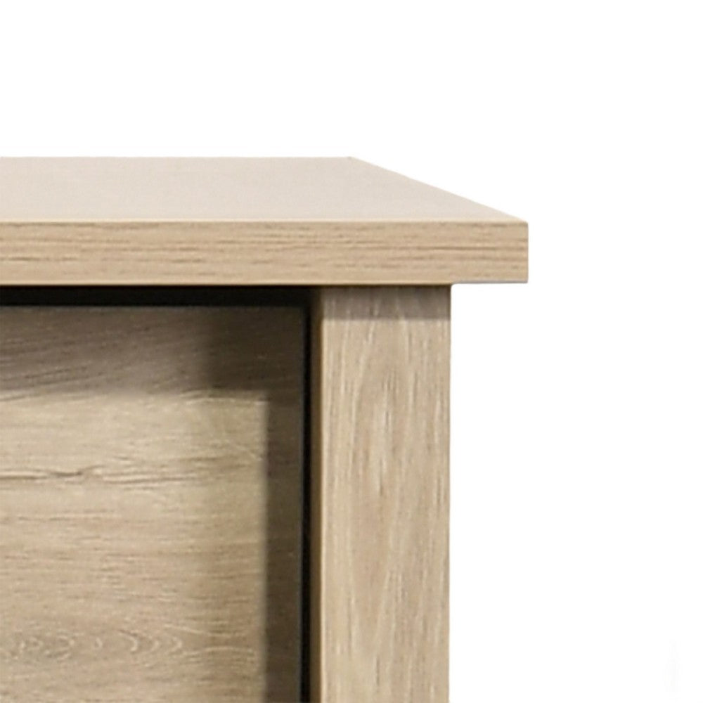 Kele Tall 4 Drawer Dresser Chest, Black Handles, Light Oak Brown Wood - BM349941