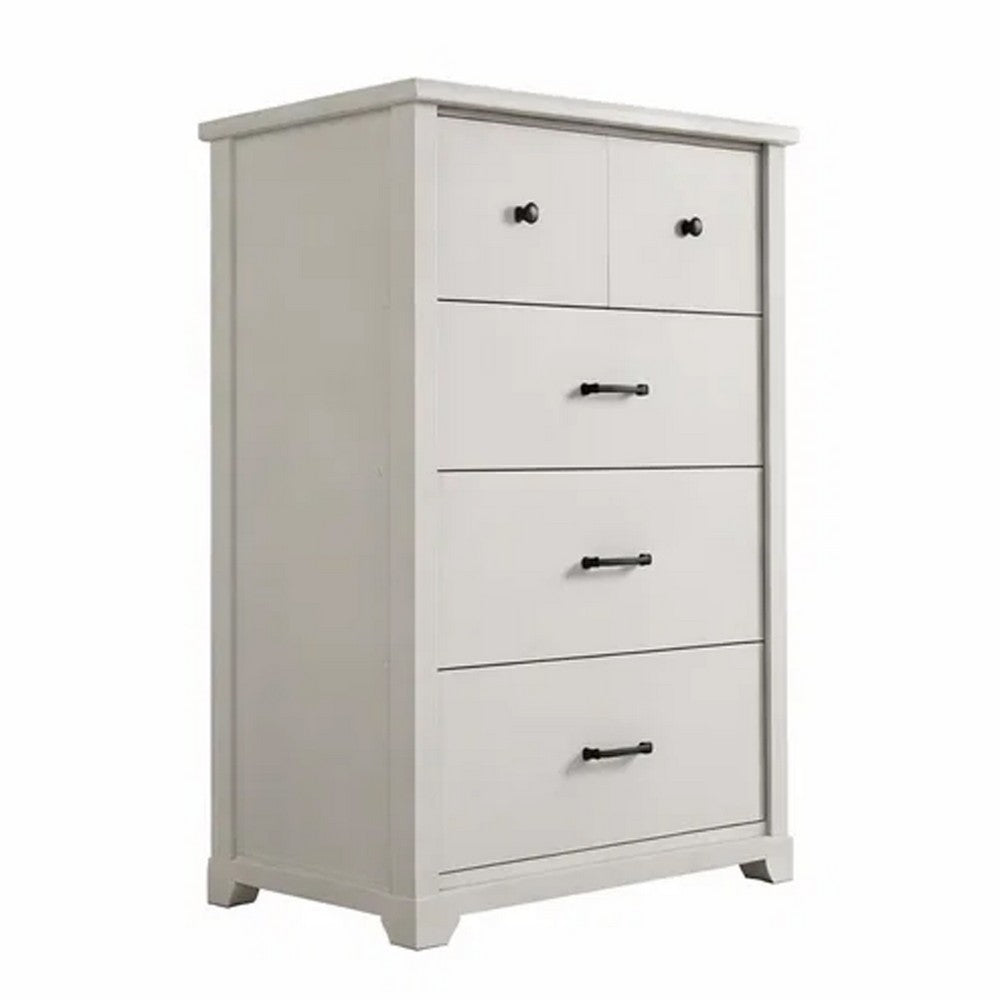 Lara 4 Drawer Tall Dresser Chest, Black Handles, White Faux Laminate - BM349942