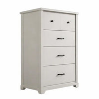 Lara 4 Drawer Tall Dresser Chest, Black Handles, White Faux Laminate - BM349942