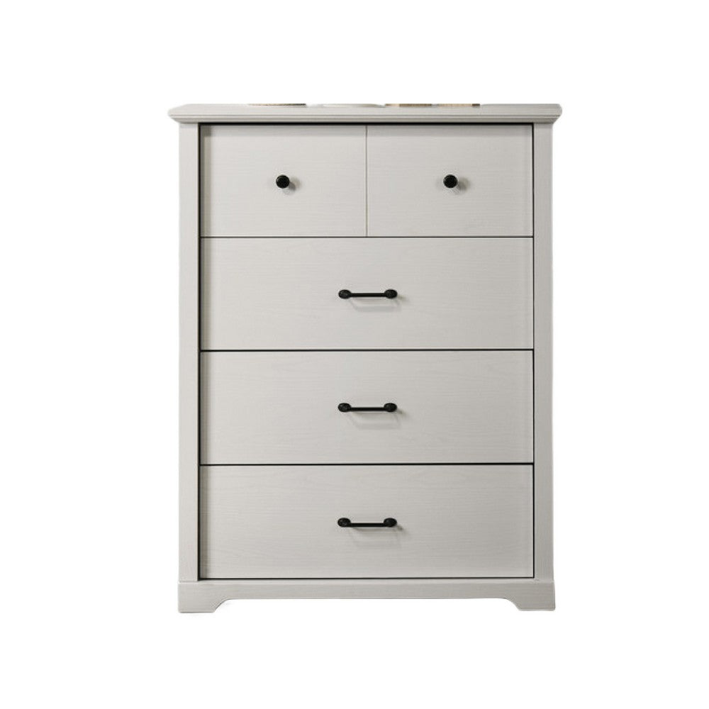 Lara 4 Drawer Tall Dresser Chest, Black Handles, White Faux Laminate - BM349942