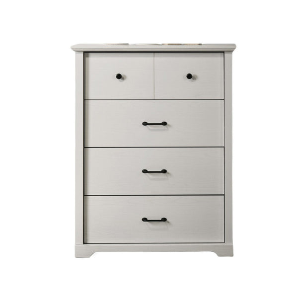 Lara 4 Drawer Tall Dresser Chest, Black Handles, White Faux Laminate - BM349942