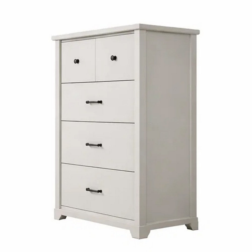 Lara 4 Drawer Tall Dresser Chest, Black Handles, White Faux Laminate - BM349942