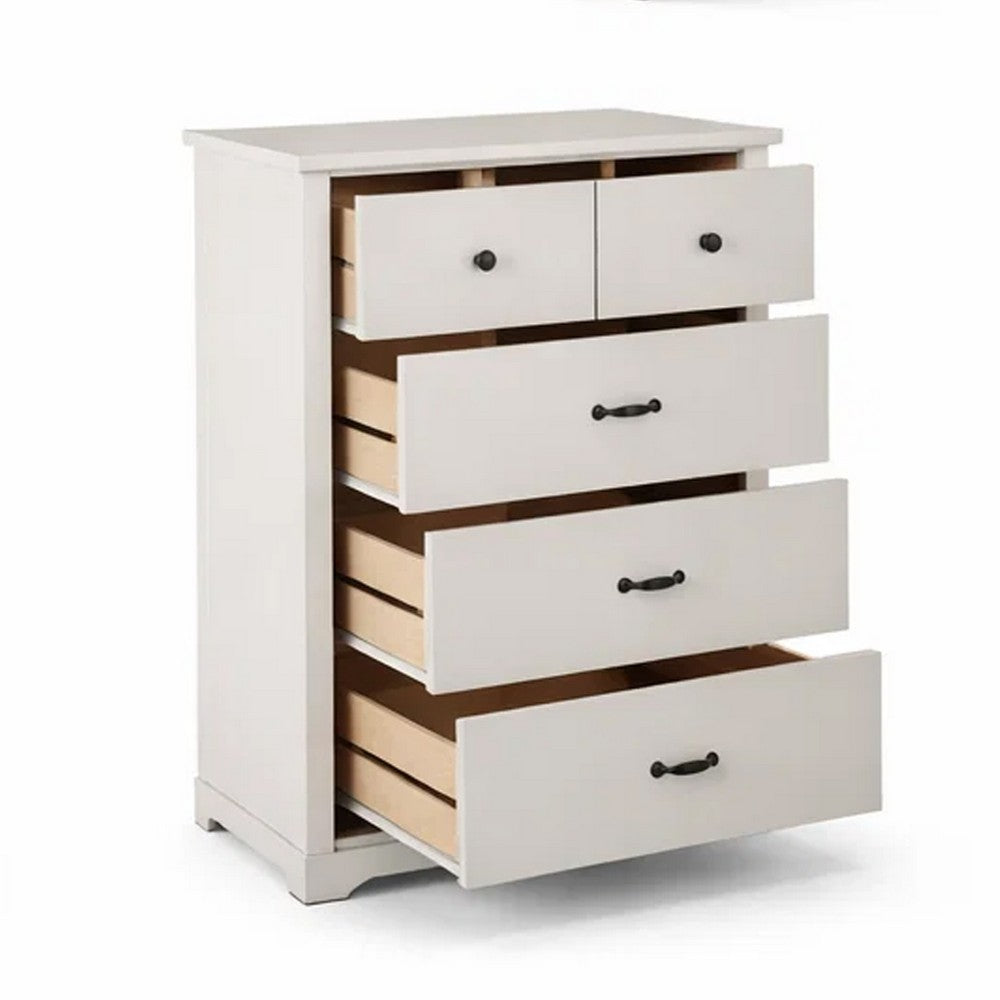 Lara 4 Drawer Tall Dresser Chest, Black Handles, White Faux Laminate - BM349942