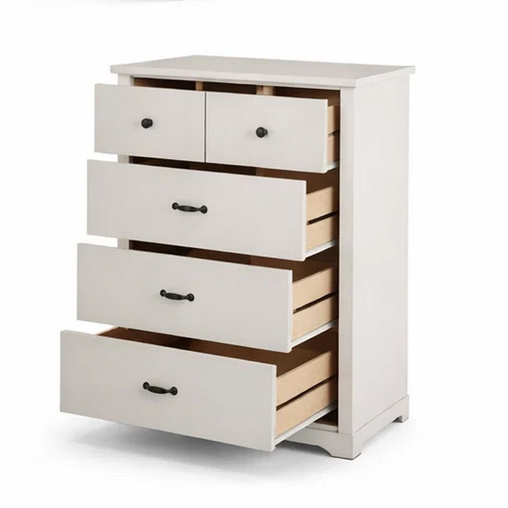 Lara 4 Drawer Tall Dresser Chest, Black Handles, White Faux Laminate - BM349942