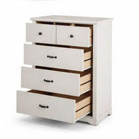 Lara 4 Drawer Tall Dresser Chest, Black Handles, White Faux Laminate - BM349942
