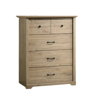 Lara Tall Dresser Chest, 4 Drawers, Black Handles, Light Oak Brown Wood - BM349943