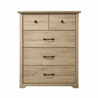Lara Tall Dresser Chest, 4 Drawers, Black Handles, Light Oak Brown Wood - BM349943