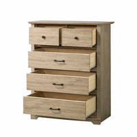 Lara Tall Dresser Chest, 4 Drawers, Black Handles, Light Oak Brown Wood - BM349943