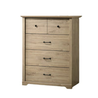 Lara Tall Dresser Chest, 4 Drawers, Black Handles, Light Oak Brown Wood - BM349943