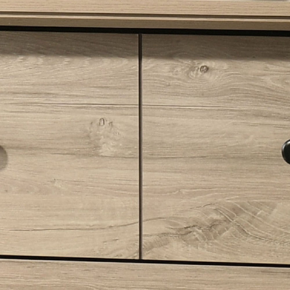 Lara Tall Dresser Chest, 4 Drawers, Black Handles, Light Oak Brown Wood - BM349943