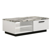 Sda Coffee Table, 47 Inch Faux Marble Top, Drawer and 2 Shelves, White - BM349946