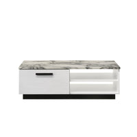 Sda Coffee Table, 47 Inch Faux Marble Top, Drawer and 2 Shelves, White - BM349946