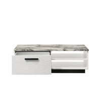 Sda Coffee Table, 47 Inch Faux Marble Top, Drawer and 2 Shelves, White - BM349946