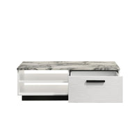 Sda Coffee Table, 47 Inch Faux Marble Top, Drawer and 2 Shelves, White - BM349946