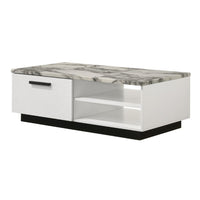 Sda Coffee Table, 47 Inch Faux Marble Top, Drawer and 2 Shelves, White - BM349946