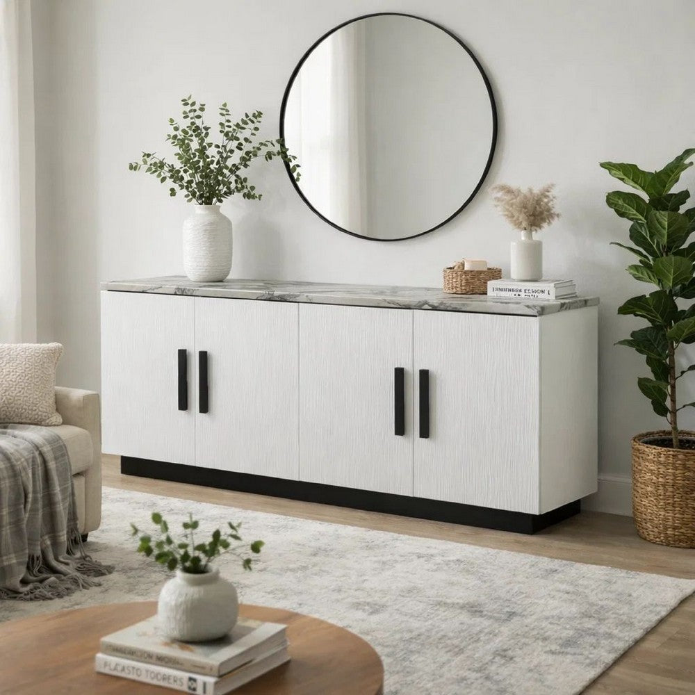Sda Sideboard Buffet Console, 4 Doors with Adjustable Shelf, White 63 Inch - BM349947