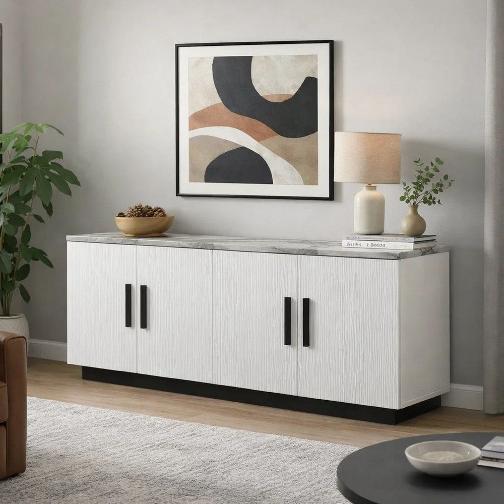 Sda Sideboard Buffet Console, 4 Doors with Adjustable Shelf, White 63 Inch - BM349947