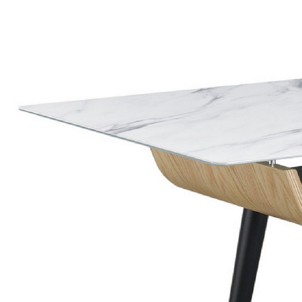 Nue Coffee Table, 47 Inch 3D Printed Glass Marble, Curved Shelf, White - BM349948