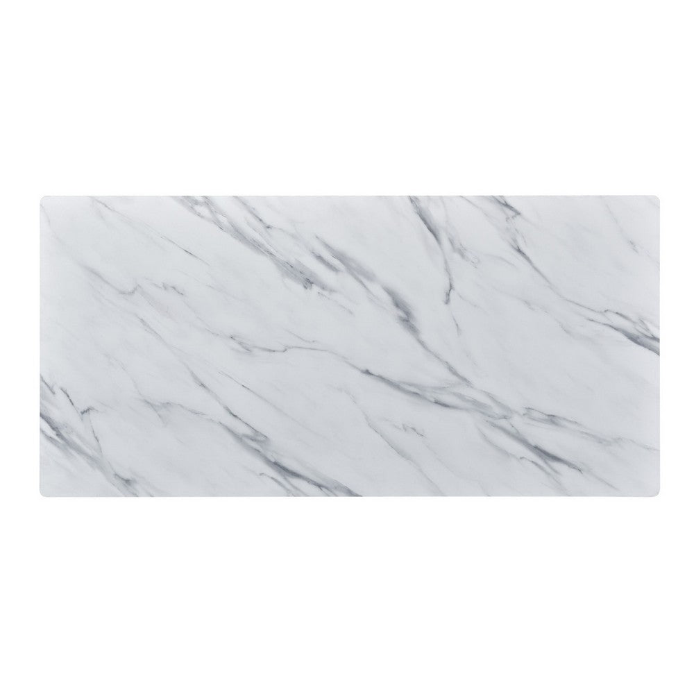 Nue Coffee Table, 47 Inch 3D Printed Glass Marble, Curved Shelf, White - BM349948