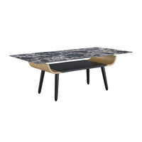 Nue Coffee Table, 47 Inch 3D Printed Glass Marble, Curved Shelf, Black - BM349949