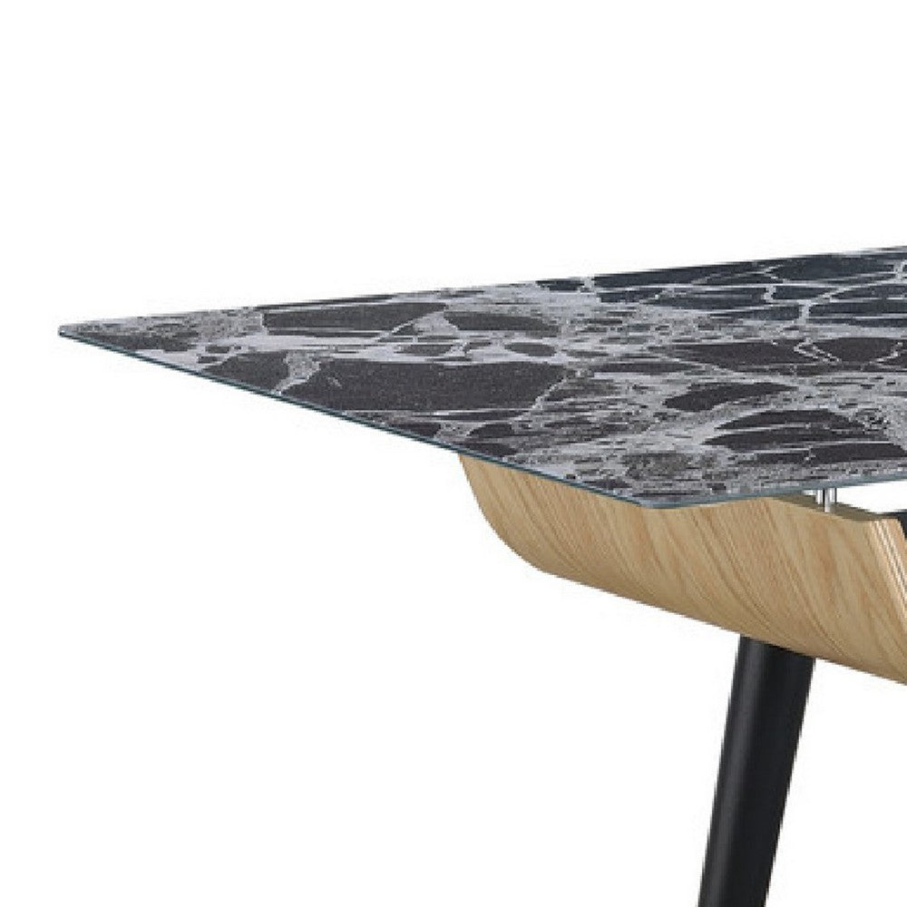 Nue Coffee Table, 47 Inch 3D Printed Glass Marble, Curved Shelf, Black - BM349949