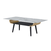 Nue Coffee Table, 47 Inch 3D Printed Glass Marble, Curved Shelf, Gray - BM349950