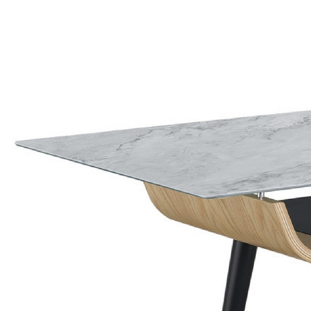 Nue Coffee Table, 47 Inch 3D Printed Glass Marble, Curved Shelf, Gray - BM349950
