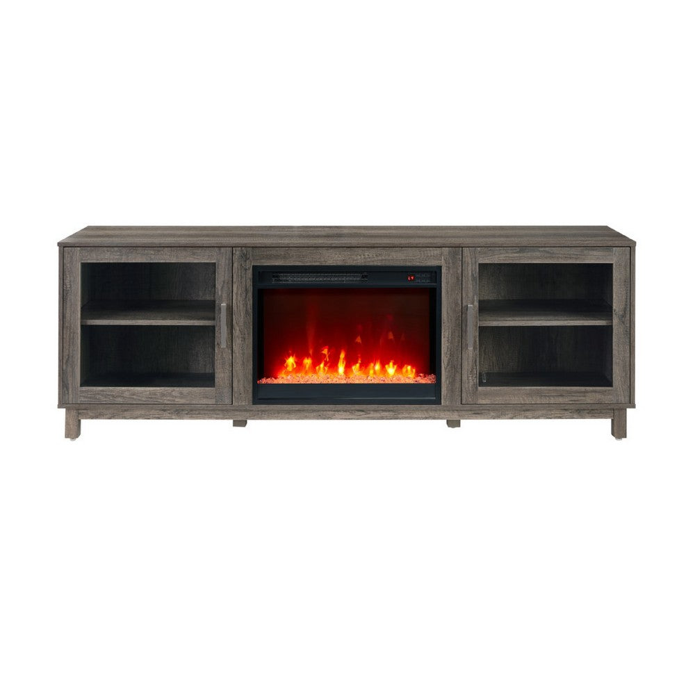 Sumi TV Stand Cabinet, Electric Fireplace Heater, Glass Doors, 70 Inch Gray - BM349952